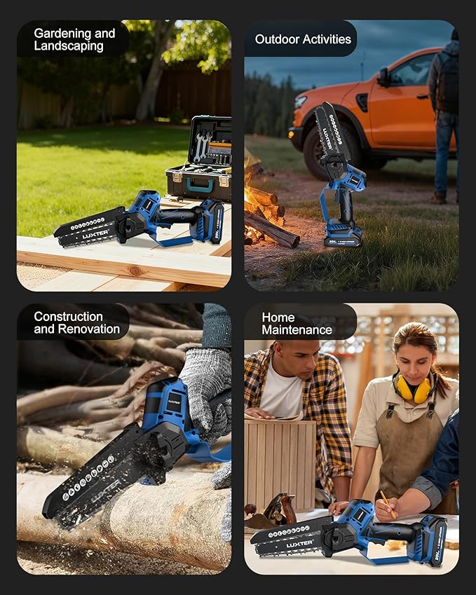 LUXTER Mini Chainsaw Brushless 8 inch & 6 inch Cordless Hand Held Chain Saw 2 x 2.0Ah Battery Small Handheld Saw Lightweight for Trimming & Wood Cutting Gardening Power Tool