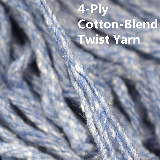 Heavy Duty Commercial Mop Head Refill - Industrial Grade Blue Cotton Looped-End String for Wet Mopping, Long-Lasting (2 Pieces Pack)