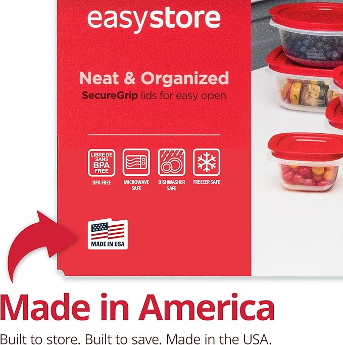 Rubbermaid EasyStore Rectangle and Square Containers, 22-Piece Set, Food Storage Containers with Lids