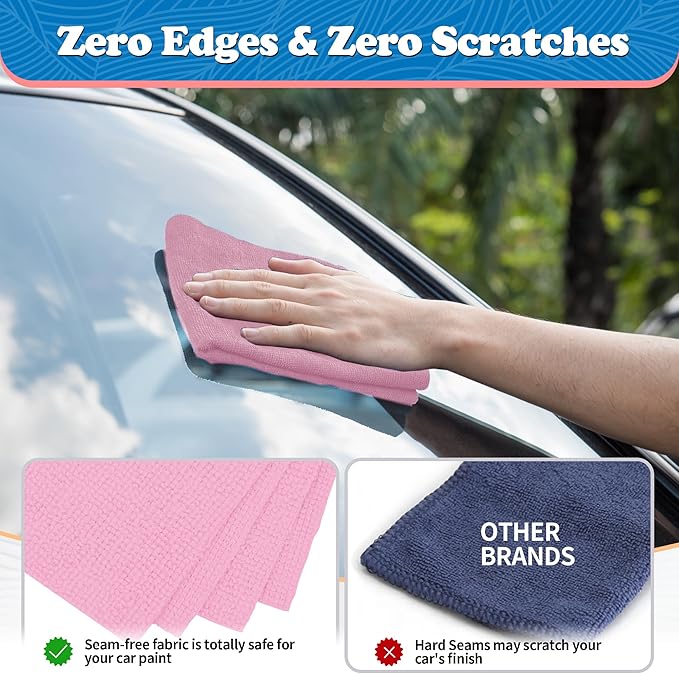 FIXSMITH Microfiber Cleaning Cloth, Shop Towels Bulk, 24 Pack Pink Microfiber Towels for Cars, All-Purpose Absorbent Cleaning Rags, Dust Cloth for Automotive, Mechanic, Garage, Bar, 12 x 11 inch