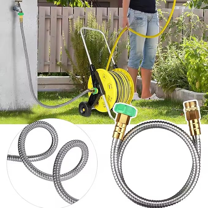 Garden Hose Extension 5ft Metal Hose with Nozzle-Flexible Portable & Lightweight Perfect for Outdoor Garden Watering Car Pet Cleaning