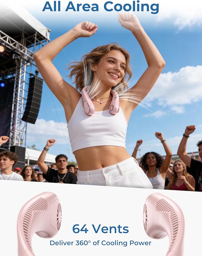 Portable Bladeless Neck Fan, Birthday Gifts for Girl Boy Mom Dad, Father‘s & Mother’s Day Gifts, Wearable Cooling Fan Rechargeable for Camping Travel Beach Golf Cruise Essentials 2026 New