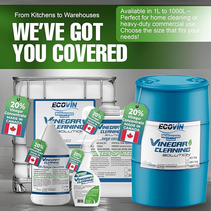 Eco Solutions Vinegar Cleaning Solution - multipurpose cleaning vinegar for home, outdoors & automotive, 20% vinegar concentrate (5.3 Gallon (20 Litre))