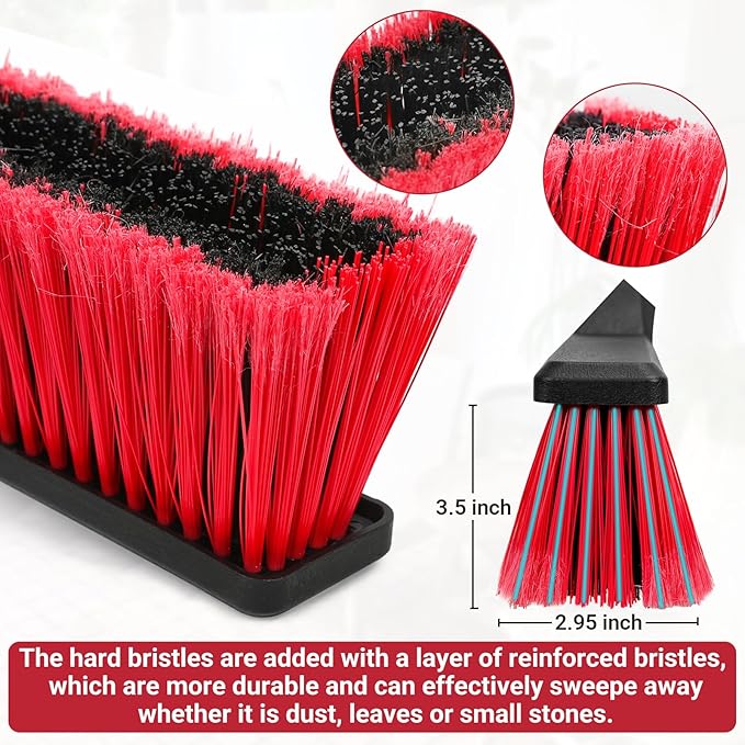 24" Push Broom with 63" Long Handle, Heavy Duty Broom for Floor Sweeping, Stiff Bristles Broom Brush for Workshop, Garage, Concrete, Patio and Deck