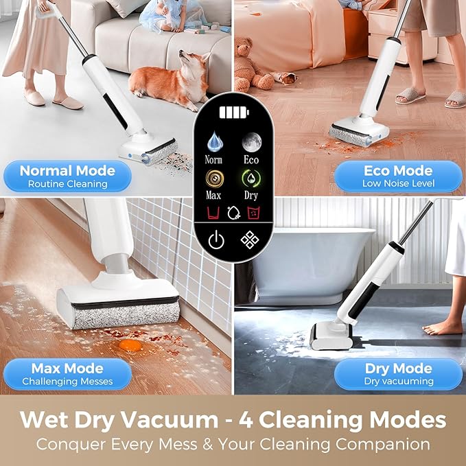 Wet Dry Vacuum Cleaner, 180°Lie-Flat Vacuum Mop All in One with Auto Self-Cleaning, Smart Floor Cleaner Machine for Hard Floor, 45 Mins Runtime, Edge Cleaning, Self-Propelled Vacuum Mop Combo