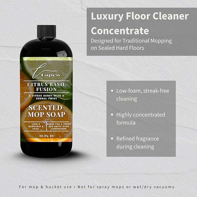 Luxury Floor Cleaner, Scented Mop Soap Concentrate | Hard Floor Cleaner for Tile, Vinyl, Laminate, LVP & Sealed Hardwood | Low-Foam, Streak-Free | 36 oz | Citrus Basil Fusion