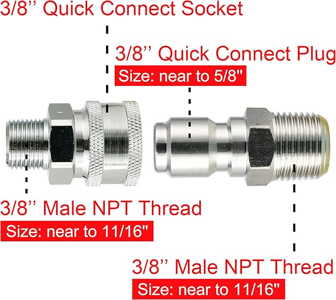 RIDGE WASHER Pressure Washer Adapter Set, 3/8 Inch Quick Connect to Male Thread Fitting, 5000PSI