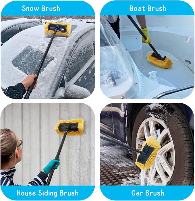 Car Wash Brush with Long Handle, 58.5'' Soft Bristle Cleaning Tool for Truck Exterior, RV, Boat, Solar Panel, Deck Washing, 2 Wax Applicator Pads Included