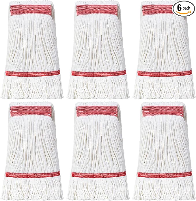 Eccliy 6 Pack Heavy Loop End Cotton String Mop Head Heavy Duty Mop Head Commercial Refills Replacement Bulk for Home Industrial Commercial Floor Cleaning (White,Red)