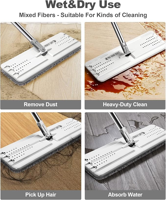 JOYMOOP Mop Replacement Pads, Reusable Microfiber Mop Pads for 13-inch Flat Mop and Mop Bucket Set, Pack of 4 Refills - Grey and Pink