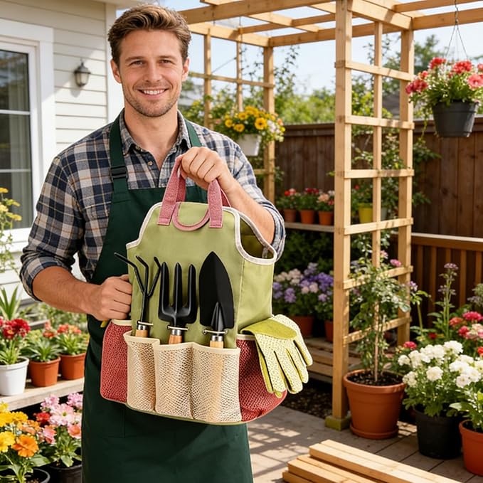 Gardening Hand Tools - 9-Piece Planting Equipment Kit - Outdoor Planting Accessories - for Digging Cutting Garden Outdoor Greenhouse Lawn Backyard Trimming Pruning Weeding