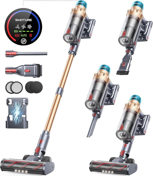 Cordless Vacuum Cleaner, 650W 55KPA 70 Mins Runtime Self-Standing Vacuum Cleaners for Home, Stick Vacuum with Charging Dock Station Removable Battery, Handheld Vacuum for Pet Hair/Carpet/Floor