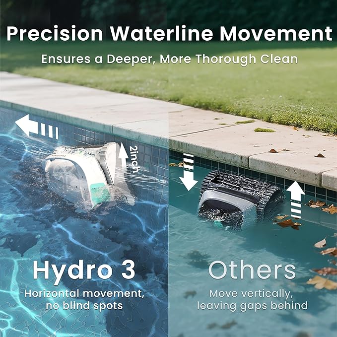 [2026 Version] Hydro3 Cordless Robotic Pool Cleaner, Automatic Pool Vacuum for Inground and Above Ground Pools, Lasts 200 Mins, Floor/Wall/Waterline Cleaning, Dual Inlet, Self-Parking [Green]