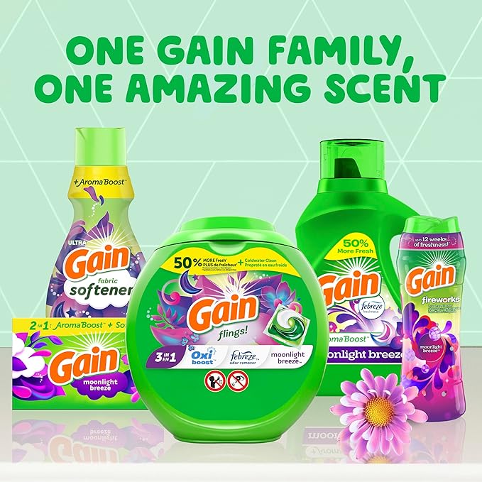 Gain Liquid Laundry Detergent with Odor Defense, Moonlight Breeze Scent, 65 FL OZ x 2, 45 x 2 Loads, Liquid Detergent And Laundry Soap For HE Washing Machines