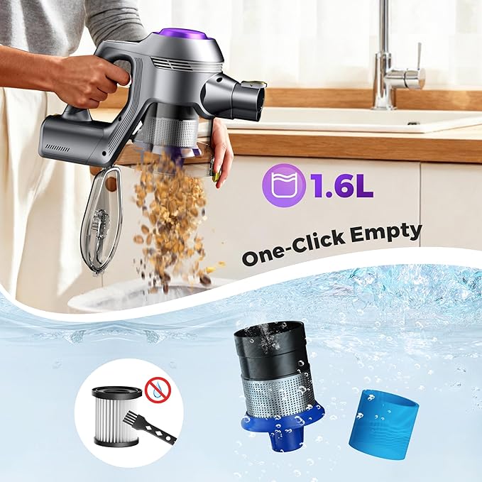 Cordless Vacuum Cleaner, 40Kpa Powerful Suction Stick Vacuum Cleaners for Home, 45 Mins Runtime, 1.6L Dust Box, Anti-Tangle, 8-in-1 Rechargeable Vacuum for Hardwood Floor,Carpet,Pet Hair (Purple)