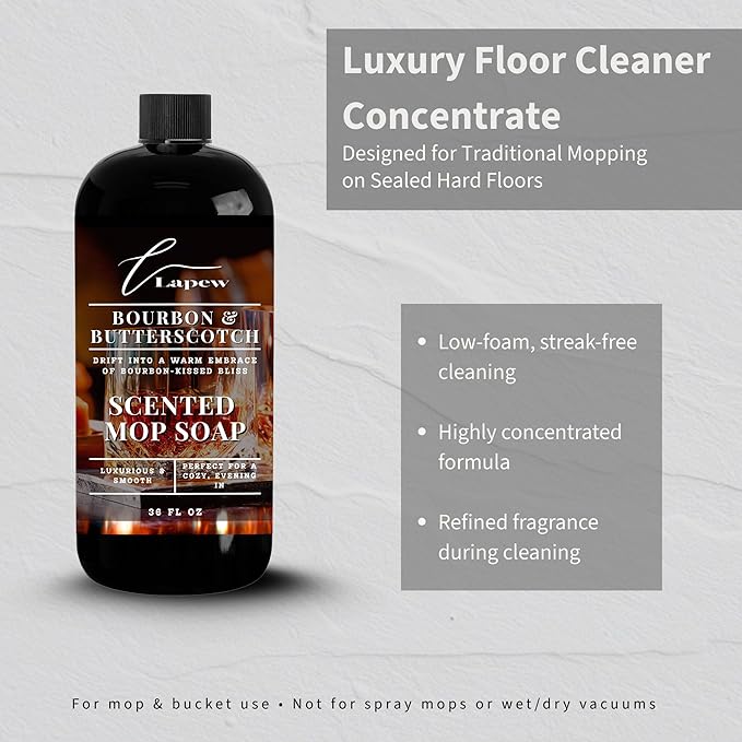 Luxury Floor Cleaner, Scented Mop Soap Concentrate | Hard Floor Cleaner for Tile, Vinyl, Laminate, LVP & Sealed Hardwood | Low-Foam, Streak-Free | 36 oz | Bourbon & Butterscotch
