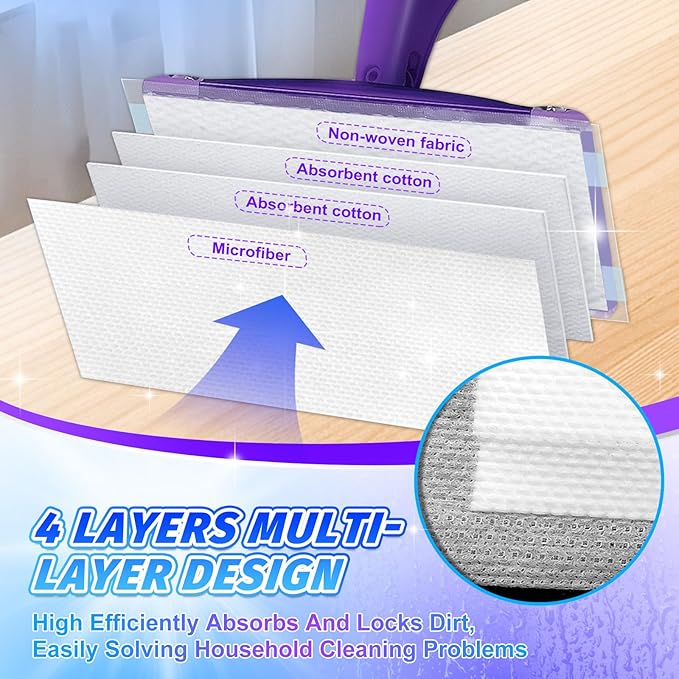 25 Count Mop Pads Refill Compatible with Swiffer WetJet Spray Mops, Wet Jet Mopping Pads for All Purpose Multi Surface Hardwood Floor Cleaning, 4 Layers Thickened and Super Absorbent