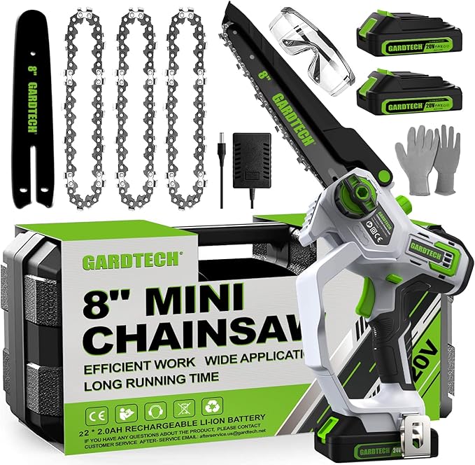 GARDTECH Mini Chainsaw Cordless 8 Inch - Portable Electric Chainsaw Cordless Battery Powered, Handheld Small Chain Saw with 2-side Security Lock [Southpaws Friendly] for Wood Cutting, Pruning Branches