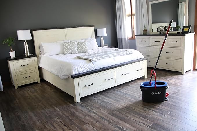 O-Cedar RinseClean Spin Mop & Bucket System + 2 Extra Mop Heads| Clean with Water | Removes 99% of Bacteria Plastic