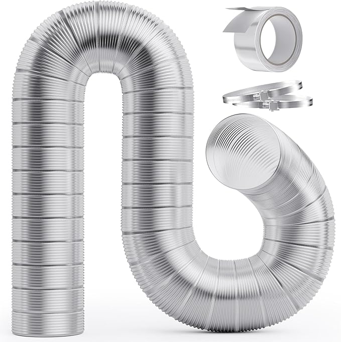 4 Inch 5FT Semi Rigid Dryer Vent, Flexible Aluminum Dryer Vent Hose with Clamps, 3.9 Mil Aluminum Foil Tape for HVAC Ventilation, Duct Fan Systems