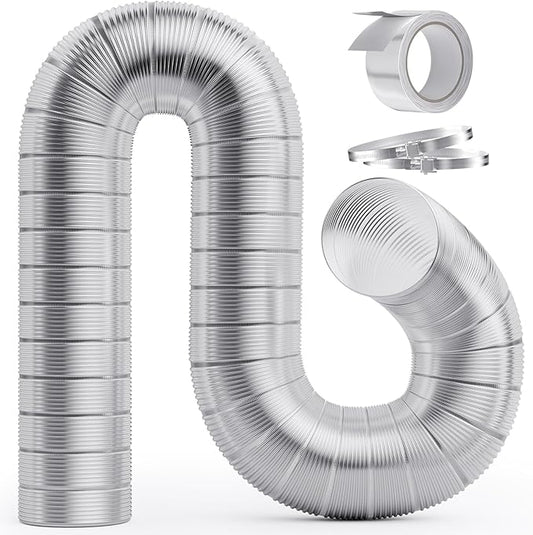 4 Inch 5FT Semi Rigid Dryer Vent, Flexible Aluminum Dryer Vent Hose with Clamps, 3.9 Mil Aluminum Foil Tape for HVAC Ventilation, Duct Fan Systems