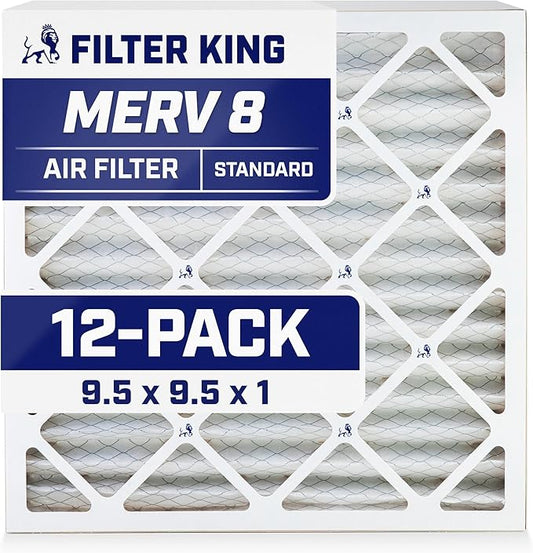 Filter King 9.5x9.5x1 Air Filter | 12-PACK | MERV 8 HVAC Pleated A/C Furnace Filters | MADE IN USA | Actual Size: 9.5 x 9.5 x .75"
