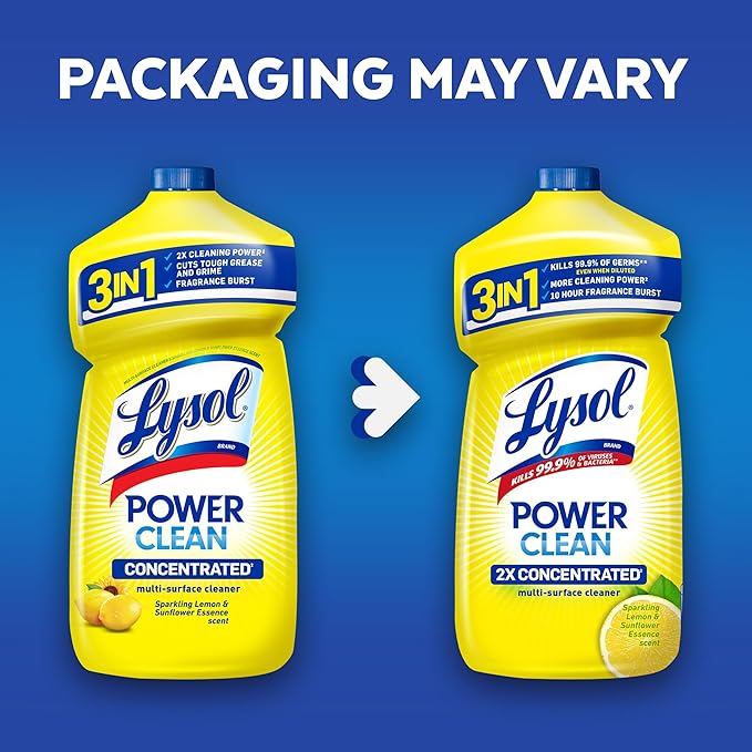 Lysol Power Clean Multi-Surface Cleaner, 2x Concentrated Pour, Sparkling Lemon & Sunflower Essence scent, 48 Fl Oz