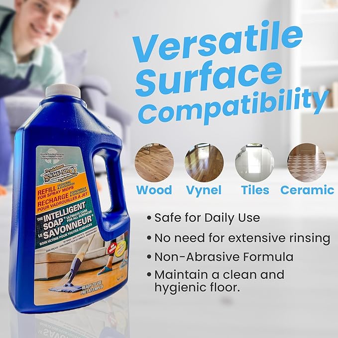 SURF PRO Intelligent Soap Floor Cleaner Refill 1.89L (63.9oz), Multi-Surface No-Rinse Formula, Hardwood Laminate Vinyl Tile Marble, Biodegradable & Glycol-Free