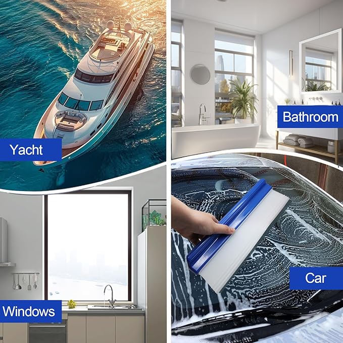 Uenhoy 2 Pack Car Squeegee 12 Inches, Flexible Car Water Scraper Automotive Wiper, Silicone Water Blade for Car Windshield, Window, Home Glass, Blue