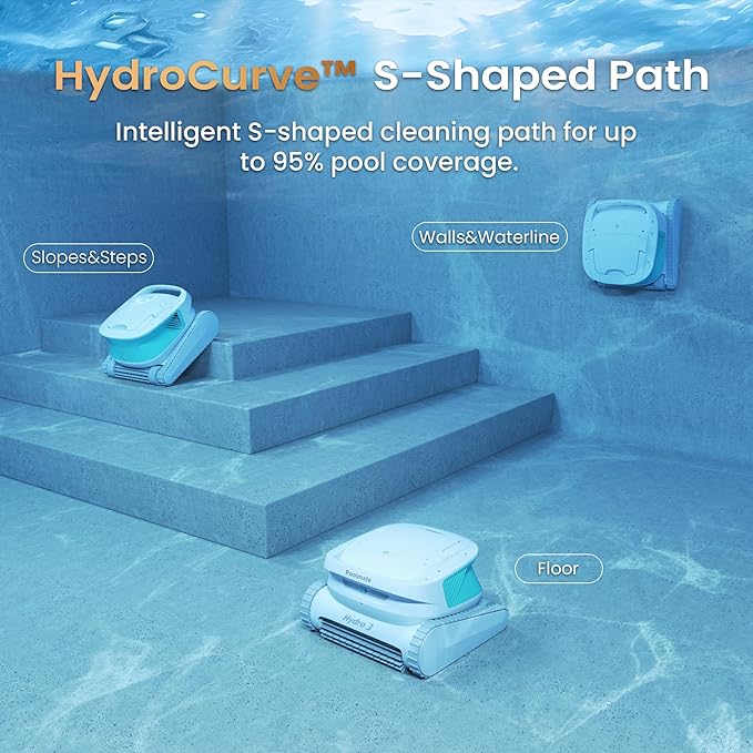 [2026 Version] Hydro3 Cordless Robotic Pool Cleaner, Automatic Pool Vacuum for Inground and Above Ground Pools, Lasts 200 Mins, Floor/Wall/Waterline Cleaning, Dual Inlet, Self-Parking [Green]