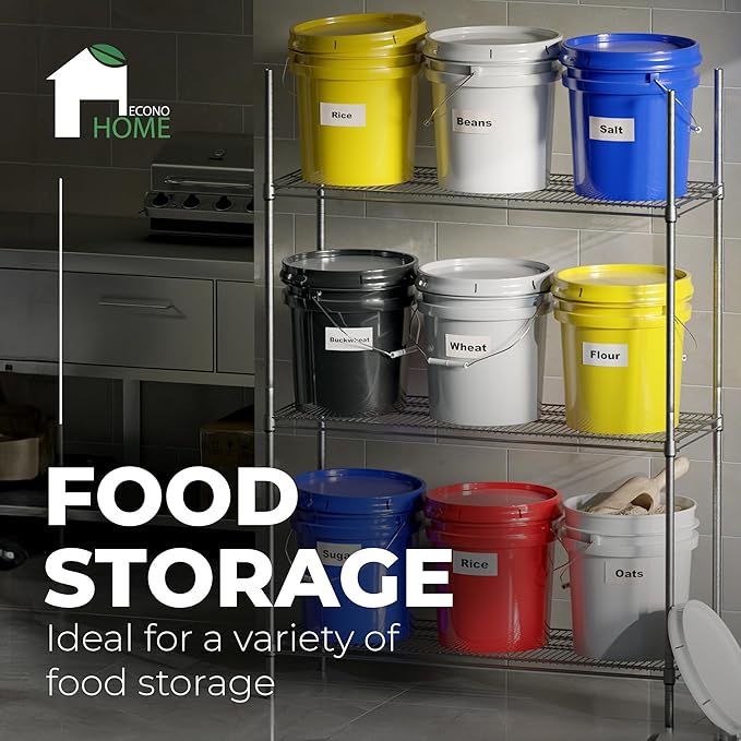 5-Gallon White Bucket Pail Container with Lid | Food Grade | Heavy-Duty Extra Durable | Metal Handles with Plastic Grip for Easy Carrying | Multi-Use | Easy Stack and Store | BPA Free - 3 Pack