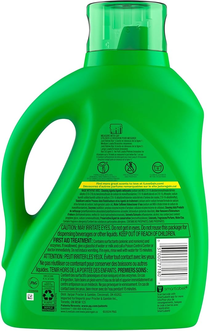 Gain Liquid Laundry Detergent, Moonlight Breeze Scent, 113 fl oz, 78 Loads, Freshness + Odor Fighting, High Efficiency Washing Machine Liquid Cleaning Soap