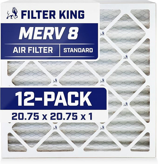 Filter King Air Filters 20.75x20.75x1 | 12-PACK | MERV 8 HVAC Pleated AC Furnace Filters | Air Purifier | Replacement Filters for Clean, Healthy & Fresh Environment | MADE IN USA