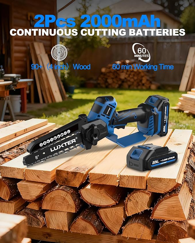LUXTER Mini Chainsaw Brushless 8 inch & 6 inch Cordless Hand Held Chain Saw 2 x 2.0Ah Battery Small Handheld Saw Lightweight for Trimming & Wood Cutting Gardening Power Tool