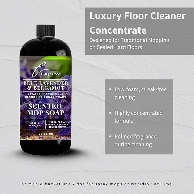 Luxury Floor Cleaner, Scented Mop Soap Concentrate | Hard Floor Cleaner for Tile, Vinyl, Laminate, LVP & Sealed Hardwood | Low-Foam, Streak-Free | 36 oz | Blue Lavender & Bergamot