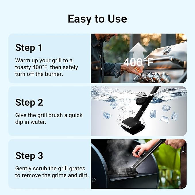 ThermoMaven BBQ Grill Brush Bristle Free - 17" Safe Steam Grill Cleaner Brush with Scraper and 3 Brush Heads for Porcelain/Gas/Charcoal Grill Outdoor Grill Barbecue Cleaner