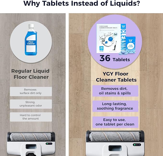 YGY 36 Pack lavender Scent Floor Cleaner, Deodorizes and Deep Cleans for Multiple Hard Floors, Lavender Scent, Compitable with Tineco Vacuum Mop, Cleaning Solution-36 Tablets
