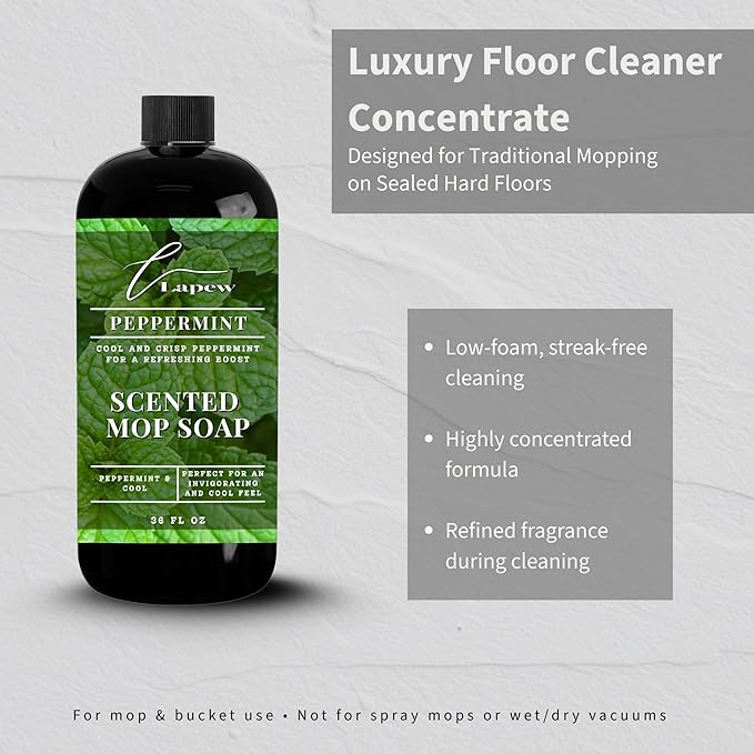 Luxury Floor Cleaner, Scented Mop Soap Concentrate | Hard Floor Cleaner for Tile, Vinyl, Laminate, LVP & Sealed Hardwood | Low-Foam, Streak-Free | 36 oz | Peppermint