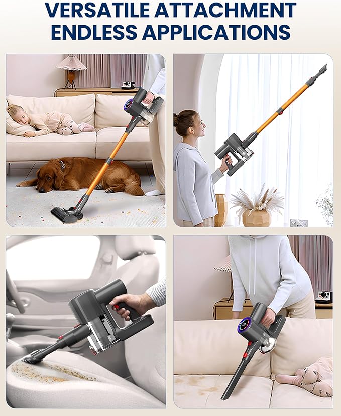S8 Cordless Vacuum Cleaner, 500W/45KPA/40Mins Lightweight Stick Vacuum for Home, LED Display and Green Headlights, 6-Stages Filtration, Self-Standing Vacuum for Hard Floor, Carpet and Pet Hair