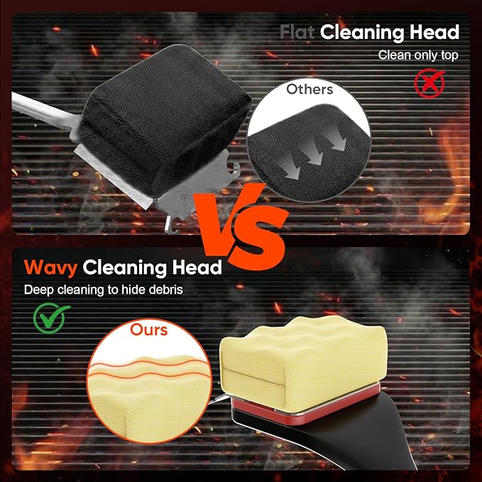 Grill Brush Bristle-Free Steam Cleaning, BBQ Brush Replaceable Heat-Resistant Kevlar Head with Grill Scraper Safe Barbecue Grill Cleaner for All Grill Types (2 Pack Cleaning Head)