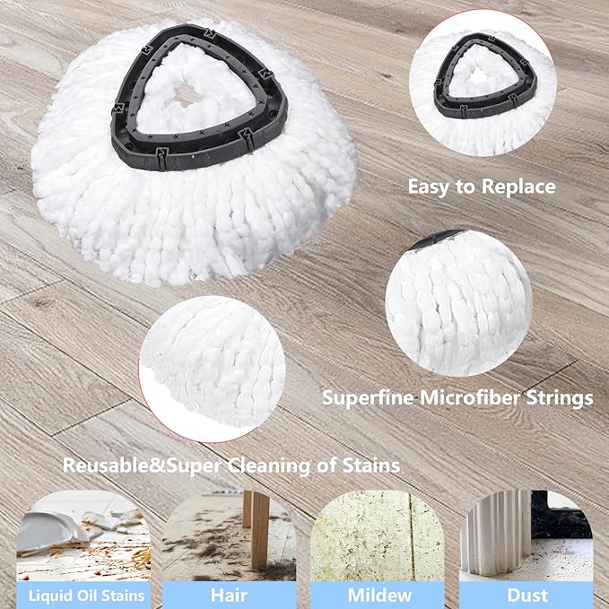 6 Pack Mop Replacement Heads Compatible with Oceda EasyWring 1-Tank System - Includes 1 Mop Base, Microfiber Mop Refills, Easy Cleaning Mop Head Replacement