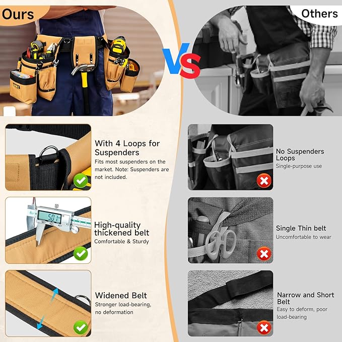 Tool Belt,Magnetic Tool Pouch,27-Pockets Heavy Duty Tool Belts for Men with 4 D-Rings,Detachable Tool Pouch Bag for Electrician,Carpenter,Construction,Utility Belt,Valentines Day Gifts for Men,Brown