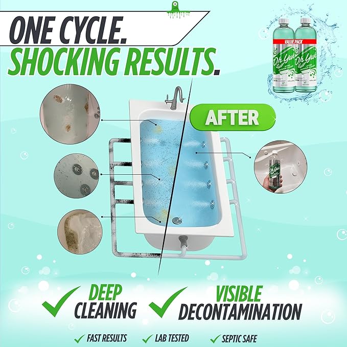 Oh Yuk Jetted Bathtub Cleaner for Jet Tubs, Whirlpools, The Most Effective Jetted Tub Cleaner, Septic Safe | Two 16 Ounce Bottles!