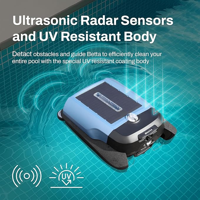 Betta Flex Solar-Powered Robotic Pool Skimmer – Cordless with Dual Cleaning Modes, Soft-Touch Pool Protection. Compatible with Infinity Edge, In-Ground & Above-Ground Pools (Blue)