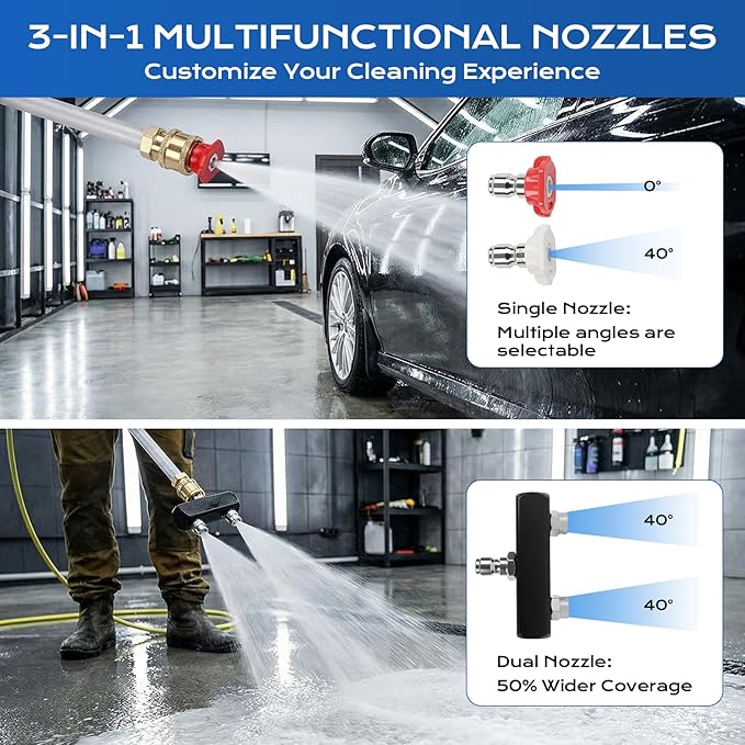 Jet Nozzle High Pressure Hose Nozzle, 2026 Upgraded Extendable Power Washer Wand with 2 Spray Jet Hose and 1 High Pressure Dual Nozzle Washer Tools for Garden Hose, Car Washing, Patio and Floor