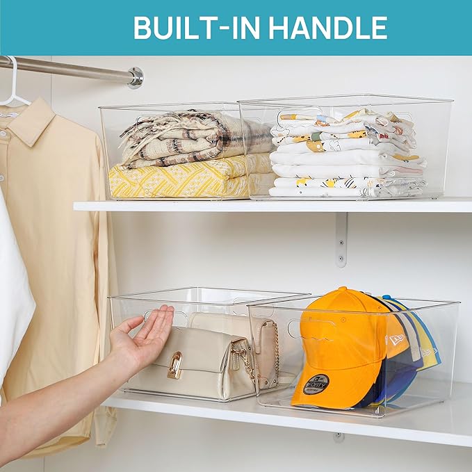 Vtopmart 10 Pack Extra Large Clear Plastic Storage Bins,11x11 Cube Acrylic Organizer Square Containers with Handle for Pantry,Closet,LaundryRoom,Kitchen,Bathroom,UnderSink Organization