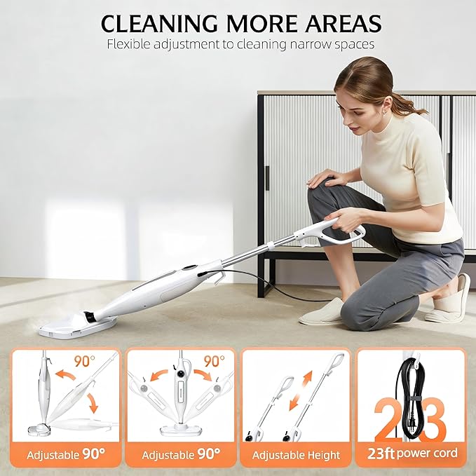 10-in-1 Steam Mop with Power Handheld Steam cleaner, Removable Water Tank, 266℉Deep Cleaning, 2 Steam Modes & Multi-Purpose Steamer For Hardwood Floor, Laminate, Marble, White