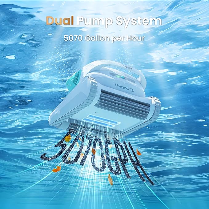 [2026 Version] Hydro3 Cordless Robotic Pool Cleaner, Automatic Pool Vacuum for Inground and Above Ground Pools, Lasts 200 Mins, Floor/Wall/Waterline Cleaning, Dual Inlet, Self-Parking [Green]