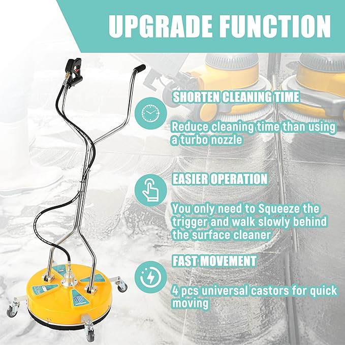 RIDGE WASHER 20'' Pressure Washer Surface Cleaner, Surface Cleaner Dual Handle, Power Washer Surface Cleaner with 4 Wheels for Cleaning Driveways, Sidewalks, Patios, Decks, 4500 PSI