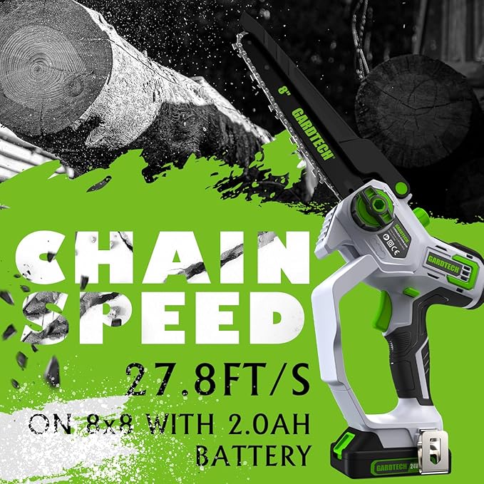 GARDTECH Mini Chainsaw Cordless 8 Inch - Portable Electric Chainsaw Cordless Battery Powered, Handheld Small Chain Saw with 2-side Security Lock [Southpaws Friendly] for Wood Cutting, Pruning Branches